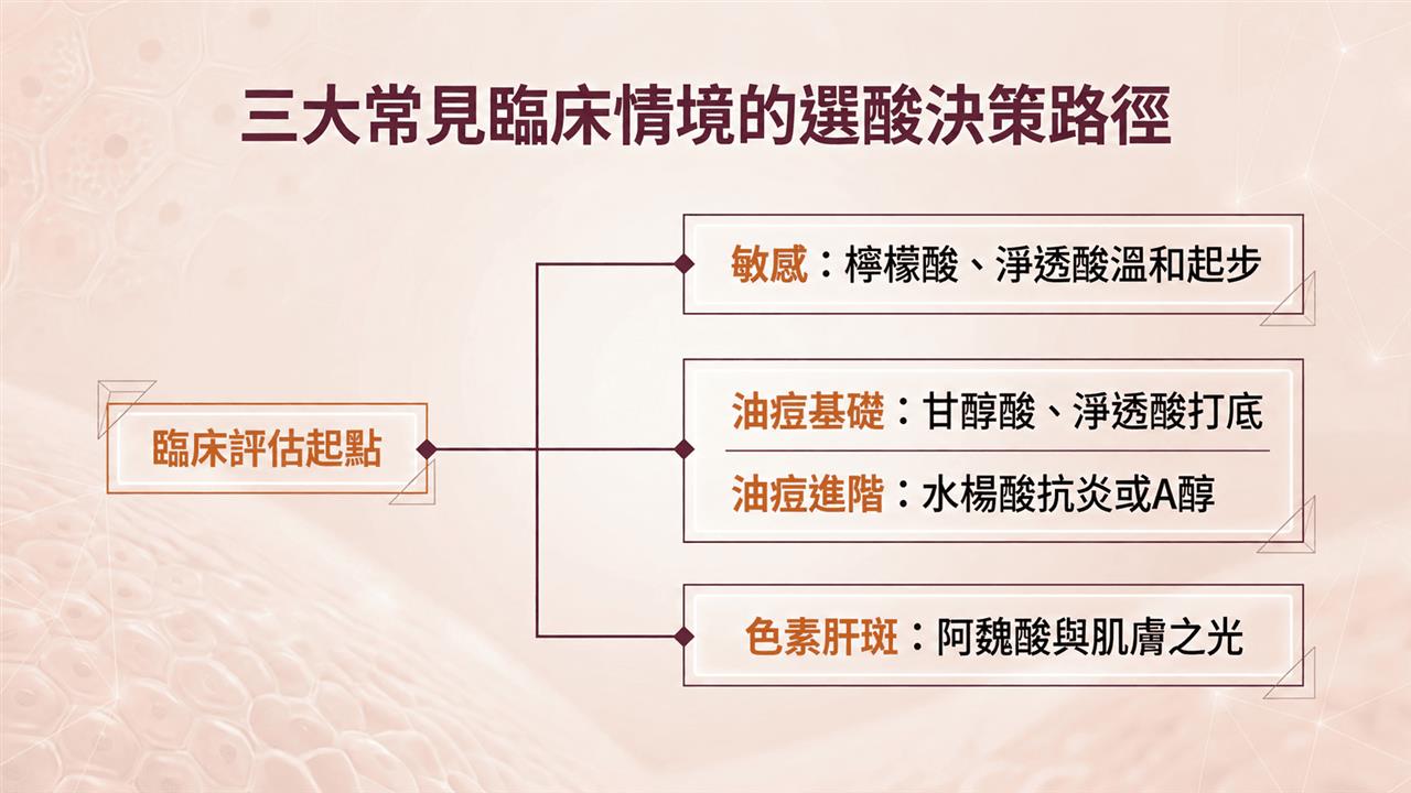 三大臨床情境的選酸決策路徑