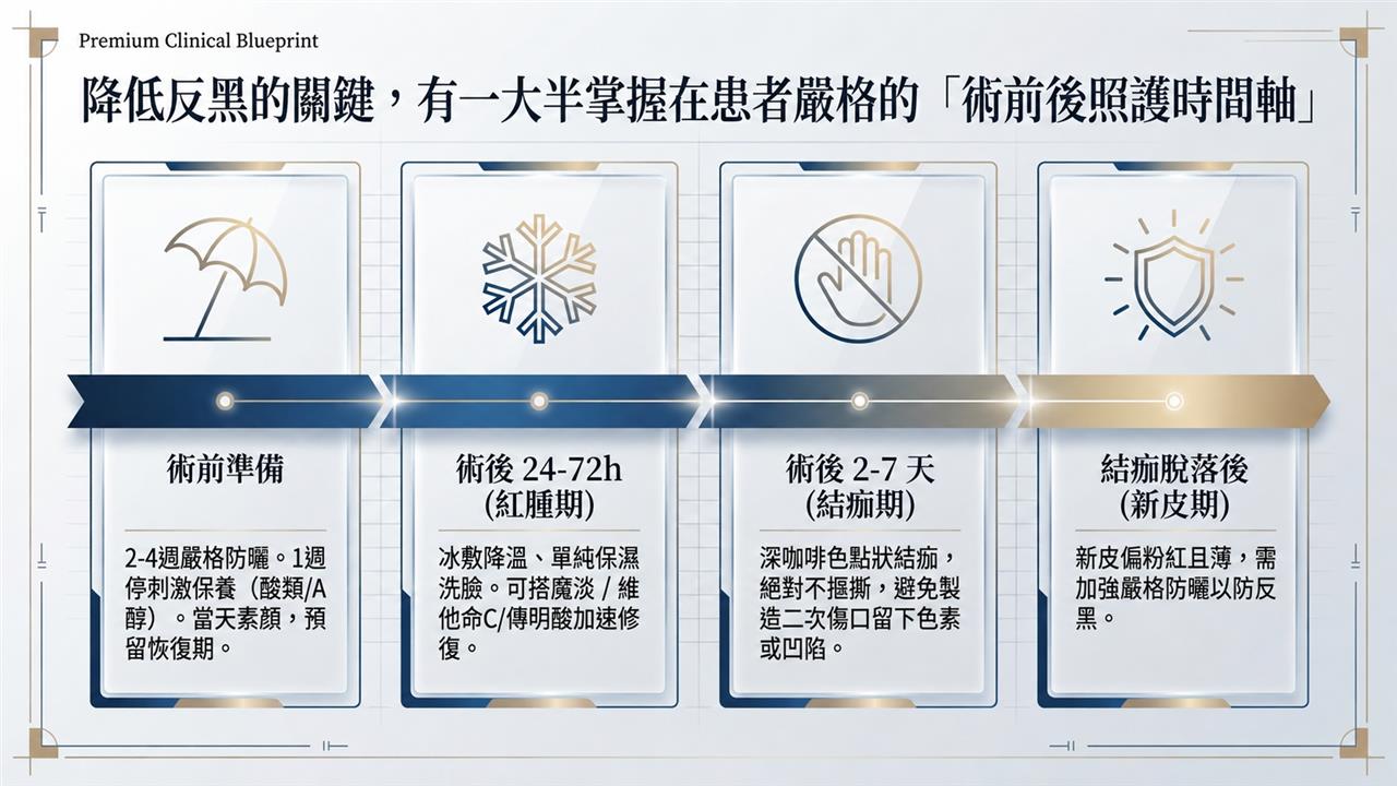CO2 飛梭雷射術前術後護理時間軸