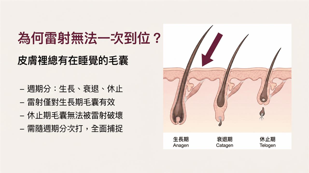 毛髮生長週期：生長期、衰退期、休止期與雷射除毛
